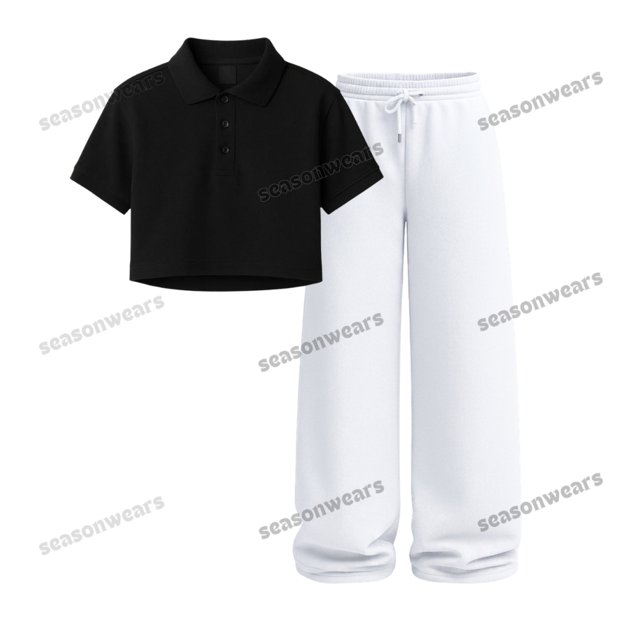 Crop Polo With White Wide Leg Trouser