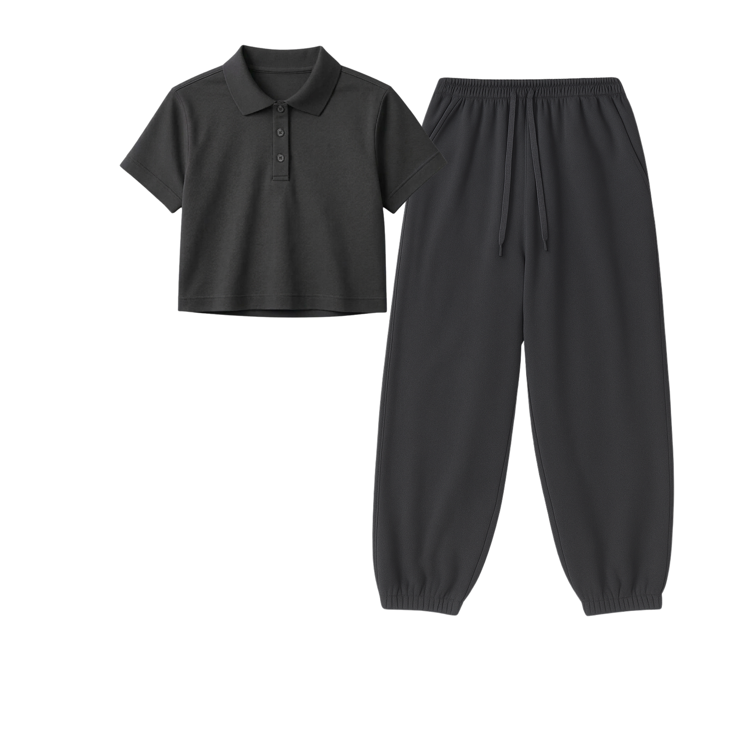 Crop Polo With Charcoalgrey Sweatpant