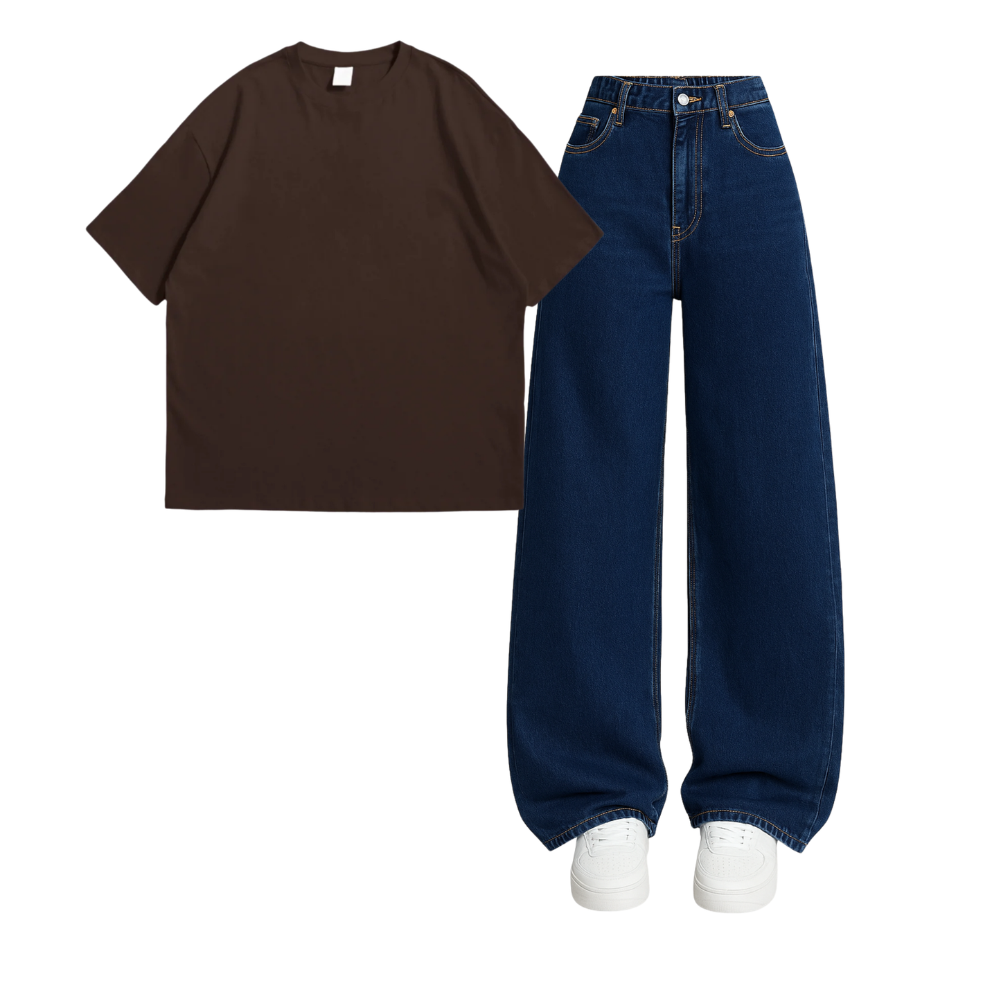Oversized Drop Shoulder Tee With Darkblue Wide Leg Jeans