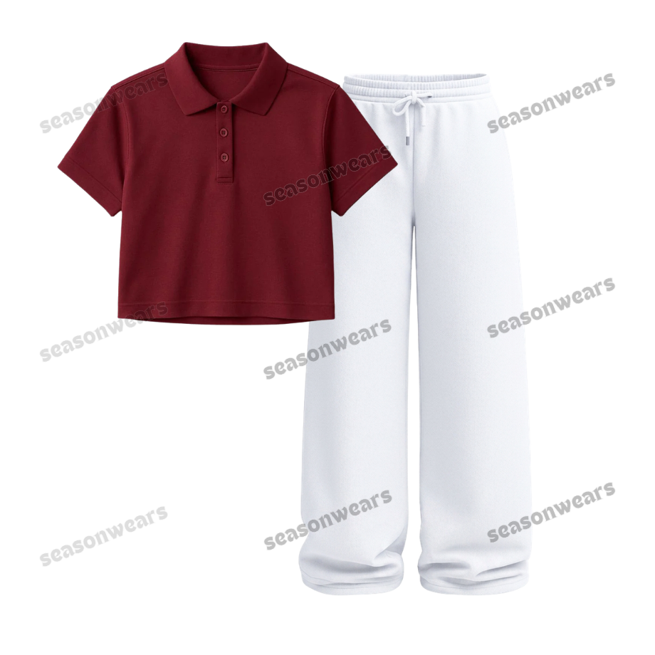 Crop Polo With White Wide Leg Trouser