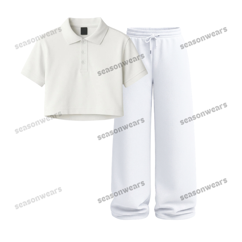 Crop Polo With White Wide Leg Trouser