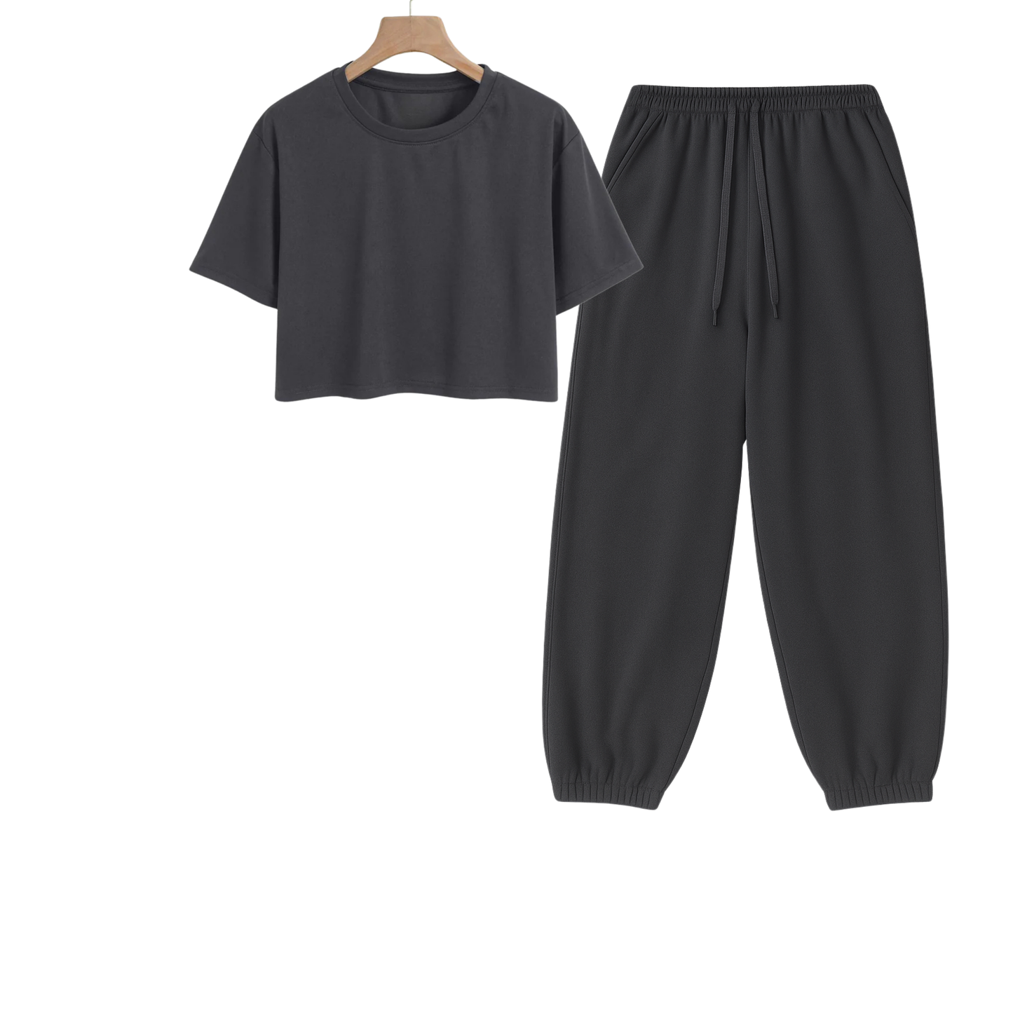 Crop Tee With Charcoalgrey Sweatpant
