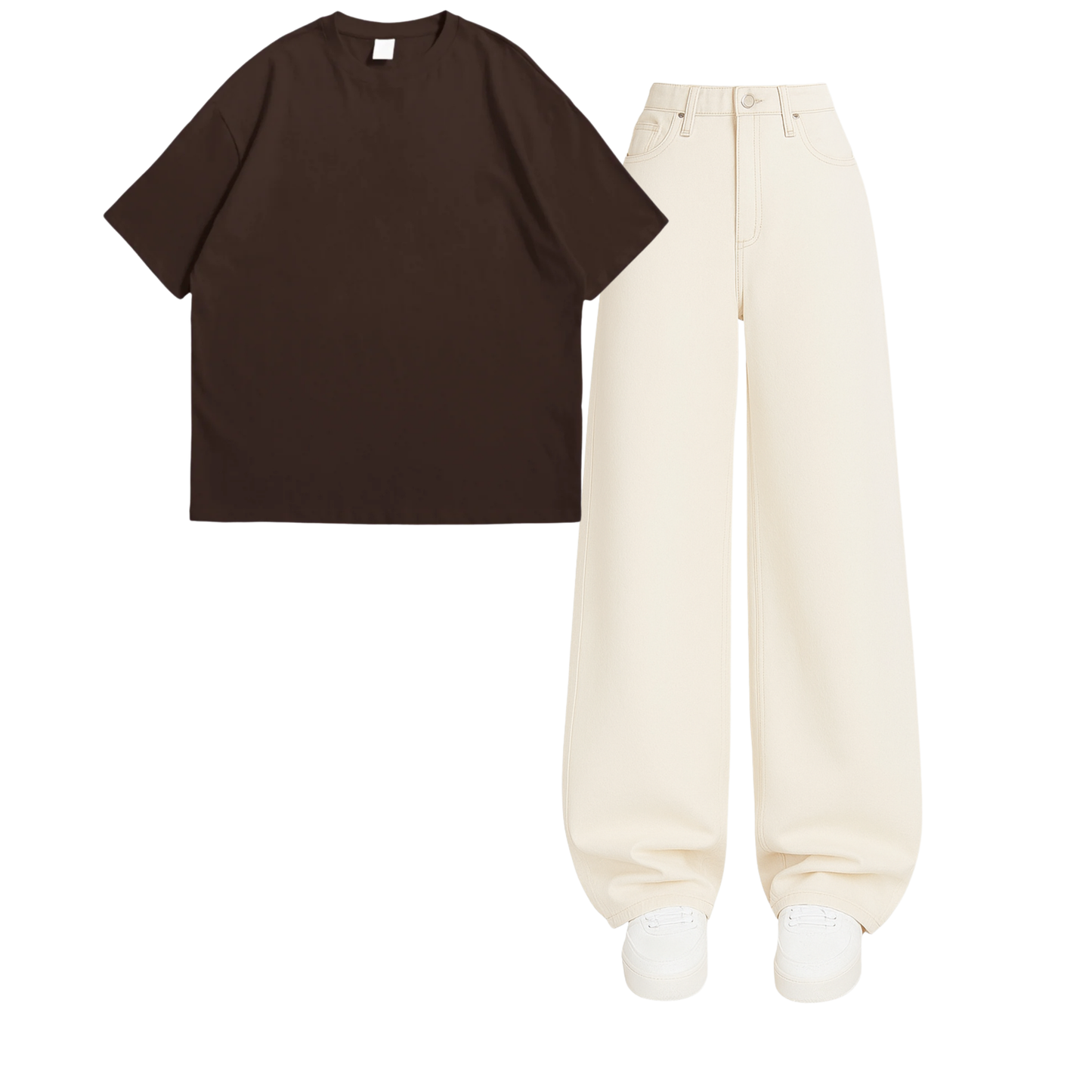 Oversized Drop Shoulder Tee With Beige Wide Leg Jeans