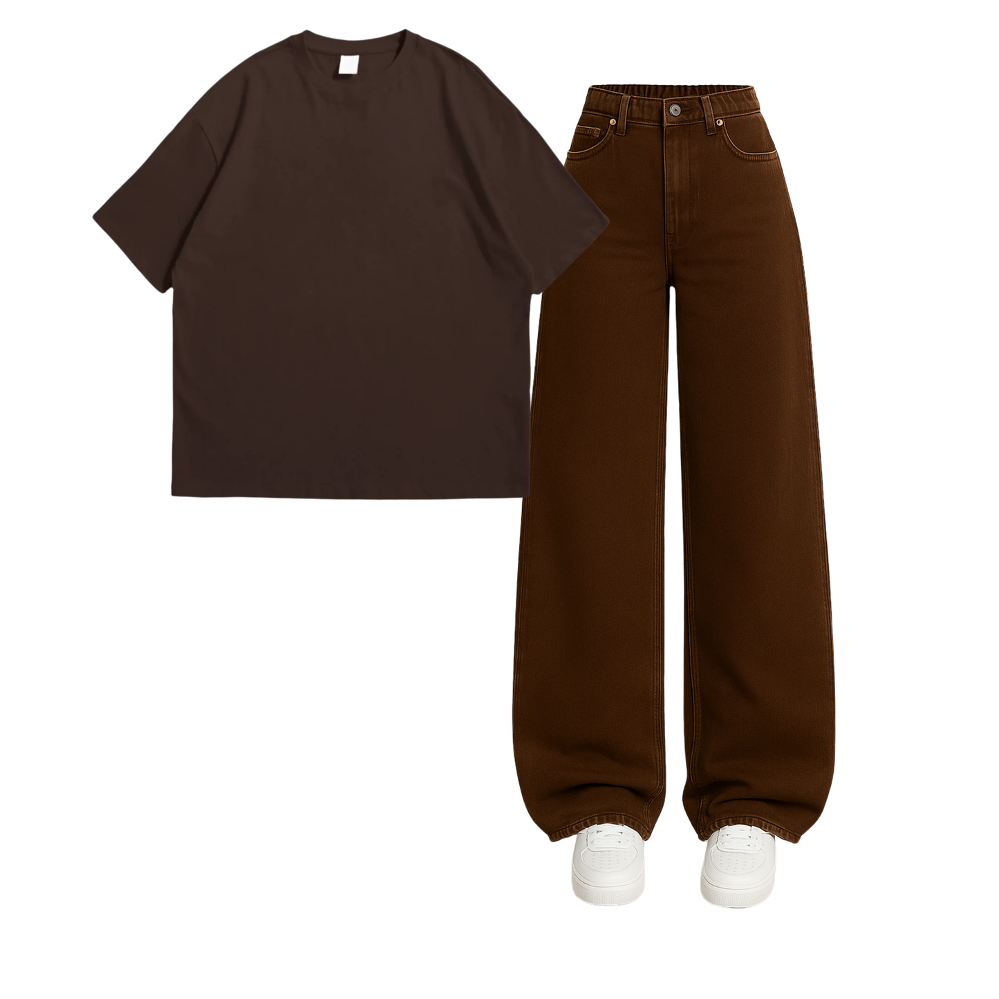 Oversized Drop Shoulder Tee With Brown Wide Leg Jeans