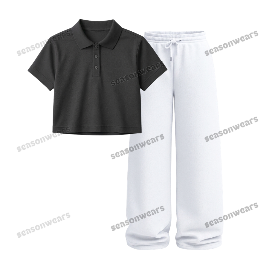 Crop Polo With White Wide Leg Trouser