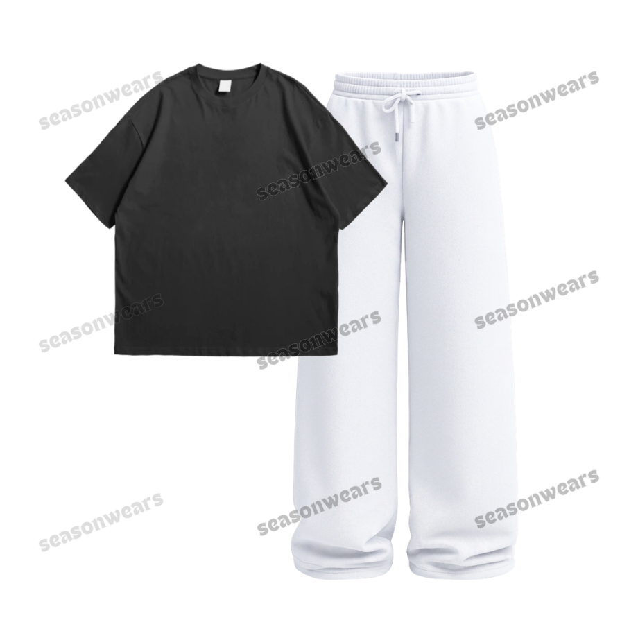 Oversized Drop Shoulder Tee With White  Wide Leg Trouser