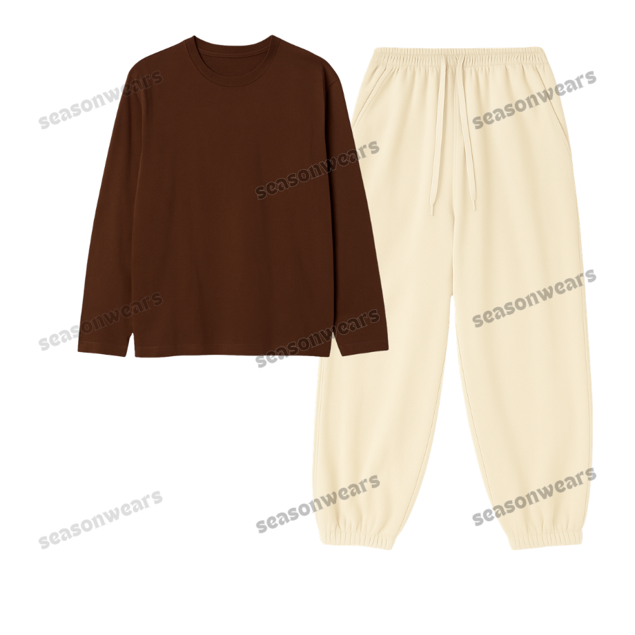 Full Sleeves Tee With Cream Sweatpant
