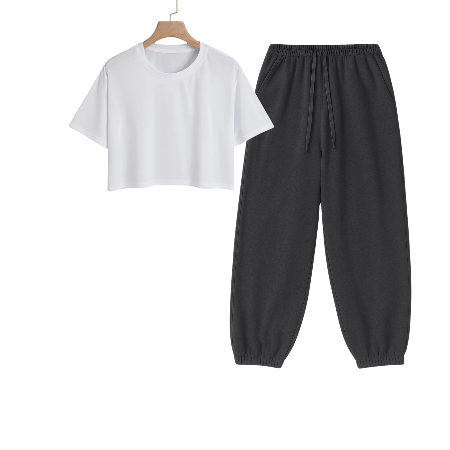 Crop Tee With Charcoalgrey Sweatpant