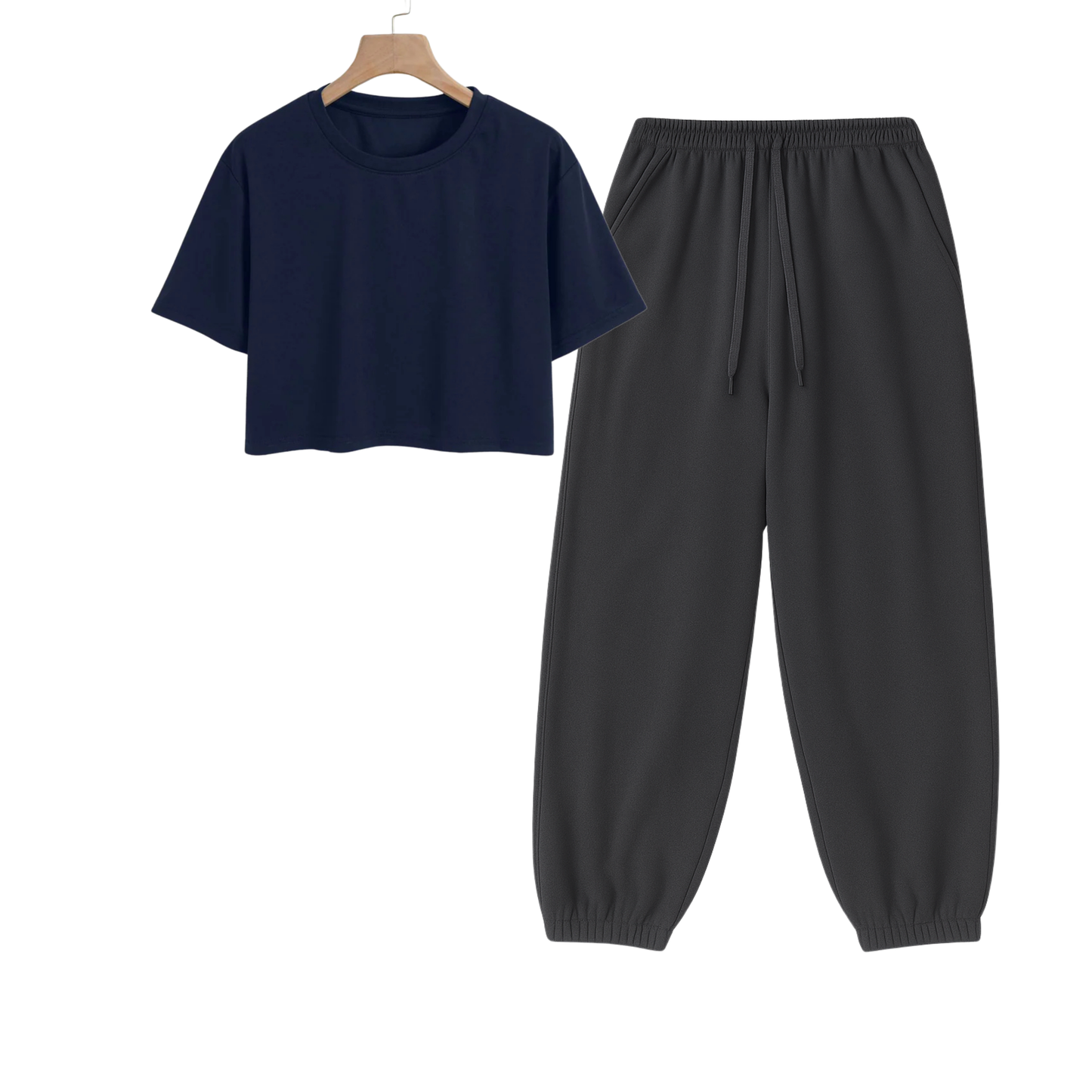 Crop Tee With Charcoalgrey Sweatpant