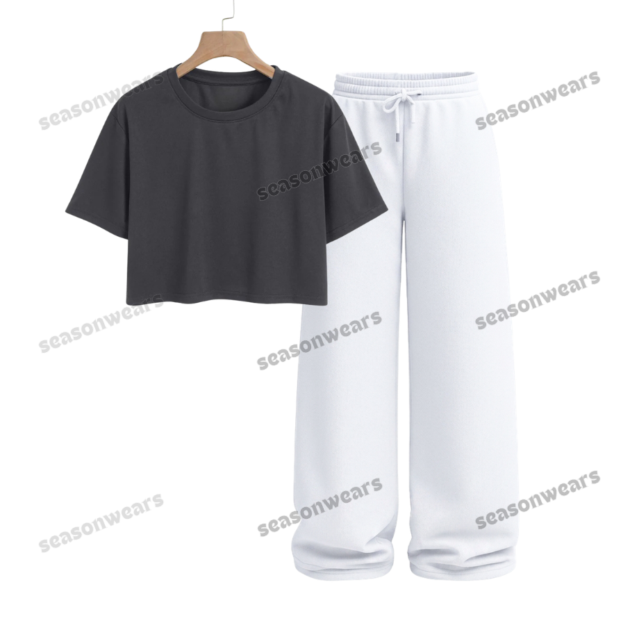 Crop Tee With White Wide Leg Trouser