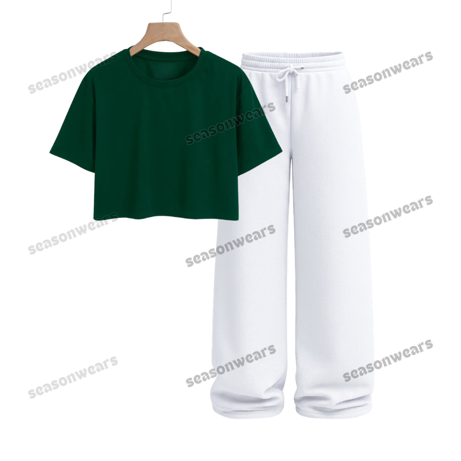Crop Tee With White Wide Leg Trouser