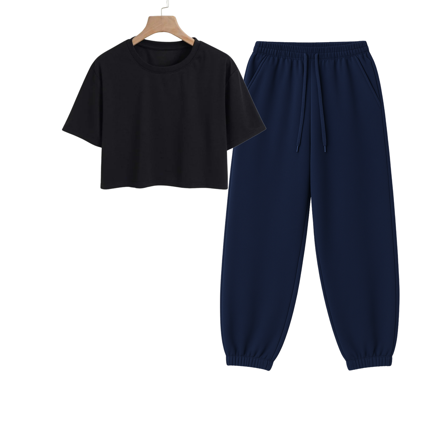 Crop Tee With Navyblue Sweatpant