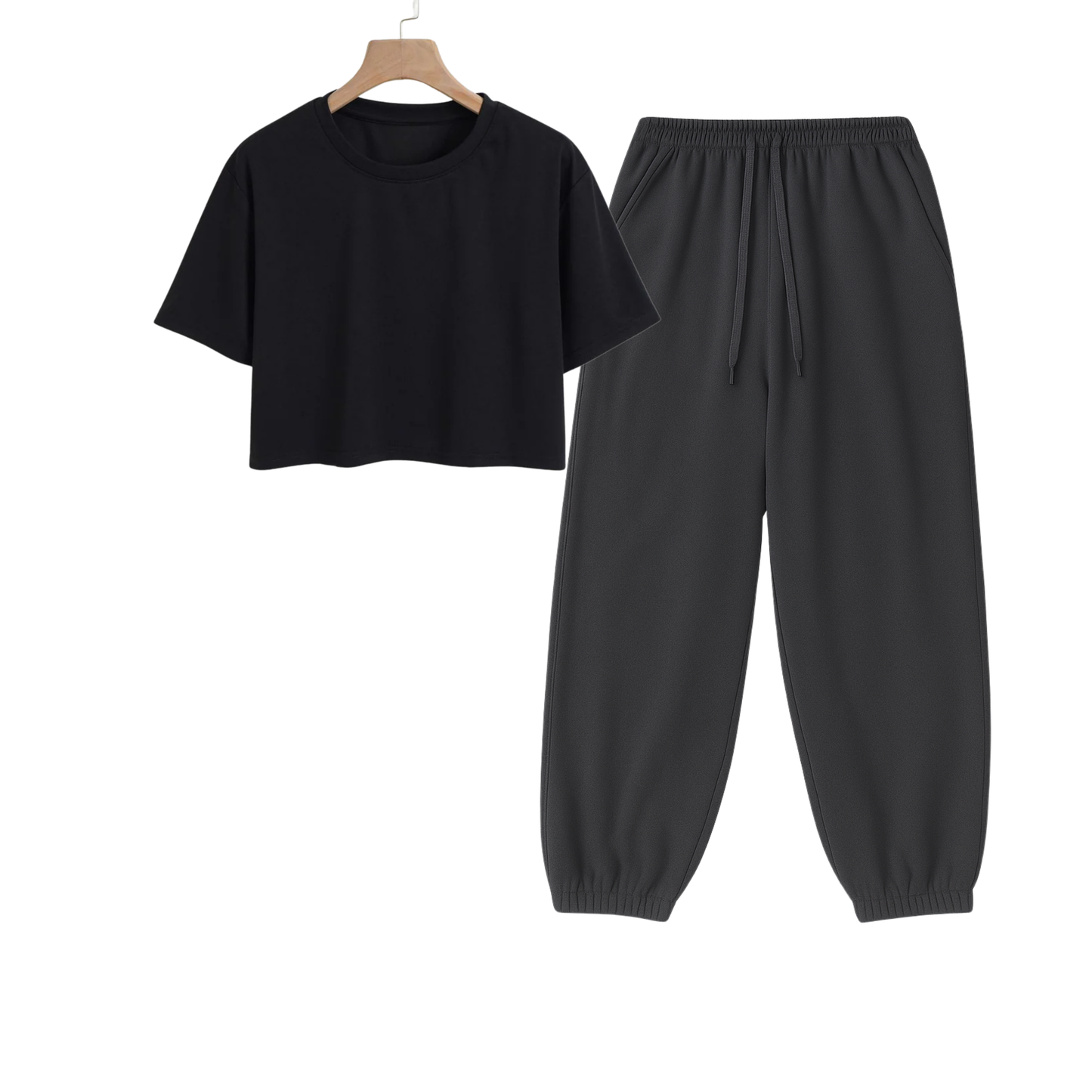 Crop Tee With Charcoalgrey Sweatpant