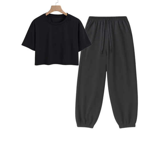 Crop Tee With Charcoalgrey Sweatpant