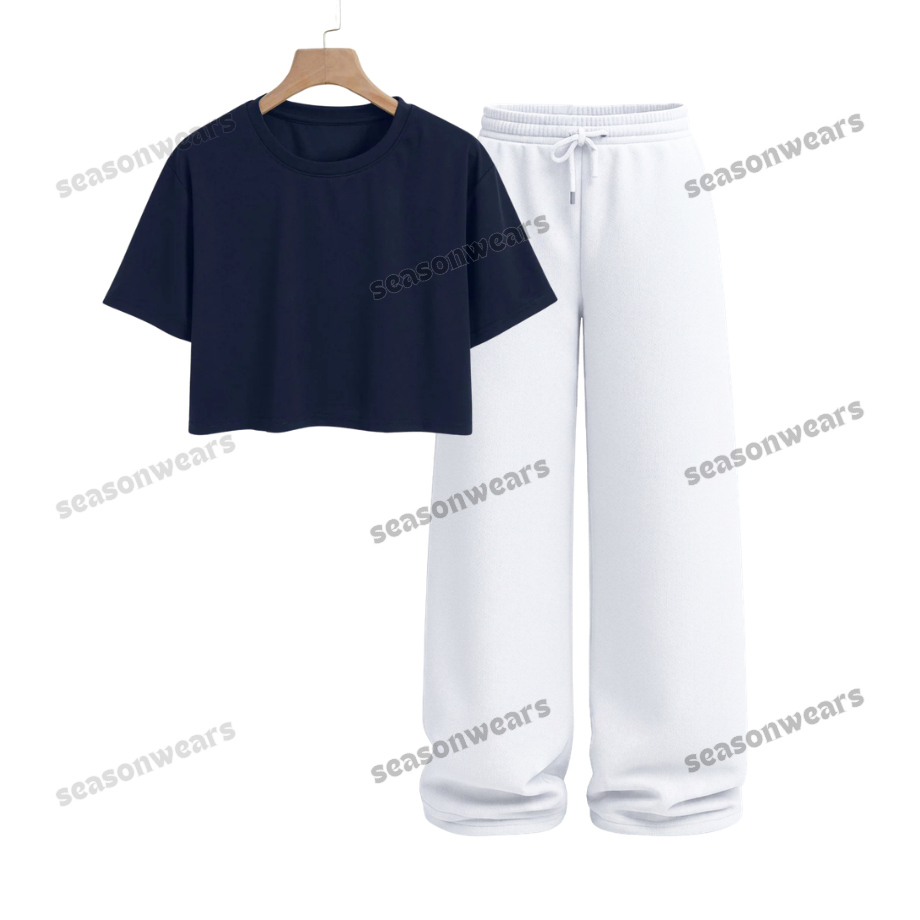 Crop Tee With White Wide Leg Trouser