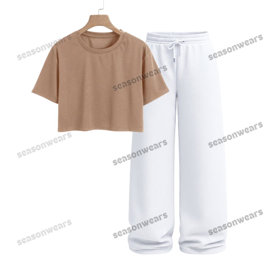 Crop Tee With White Wide Leg Trouser