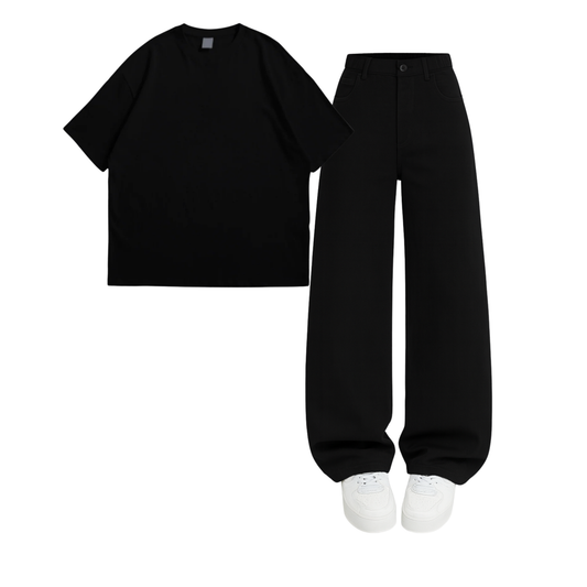 Oversized Drop Shoulder Tee With Black Wide Leg Jeans