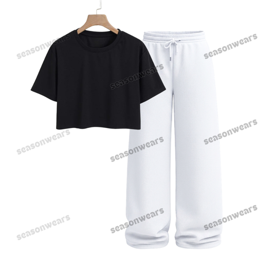 Crop Tee With White Wide Leg Trouser
