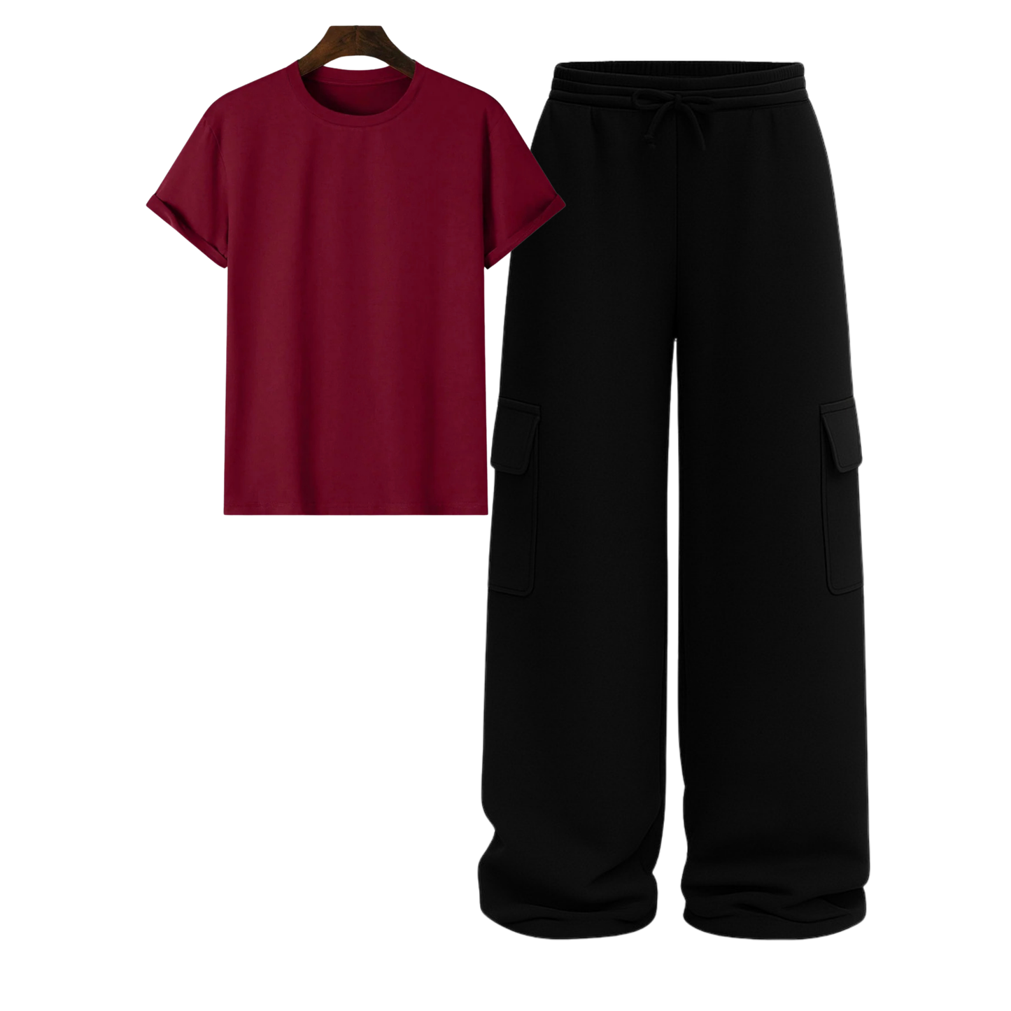 Regular Tee With Black Wide Leg Cargo