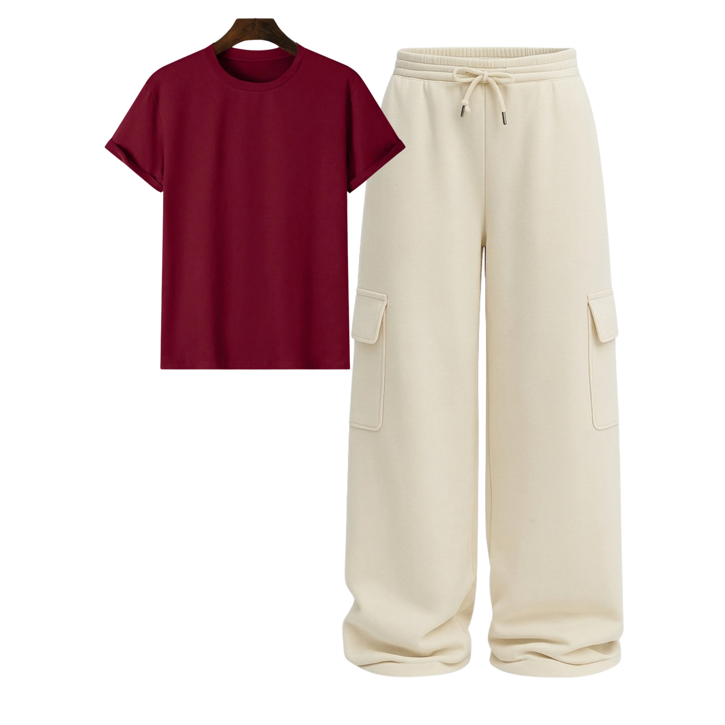 Regular Tee With Cream Wide Leg Cargo
