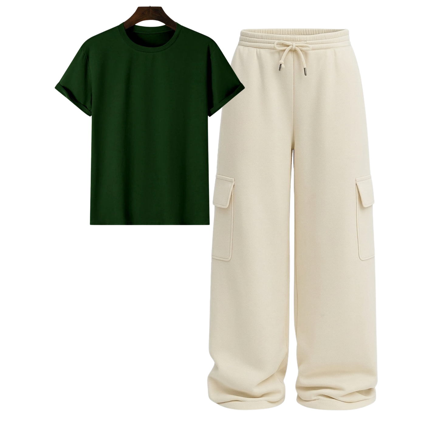 Regular Tee With Cream Wide Leg Cargo