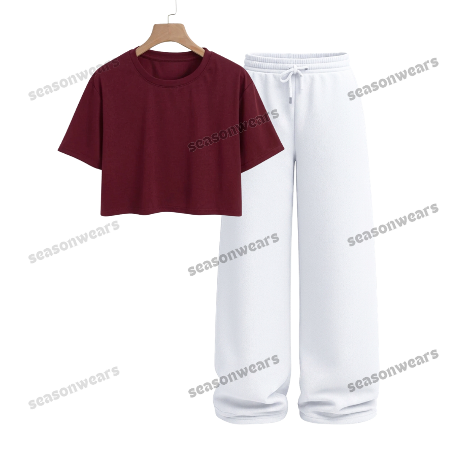 Crop Tee With White Wide Leg Trouser