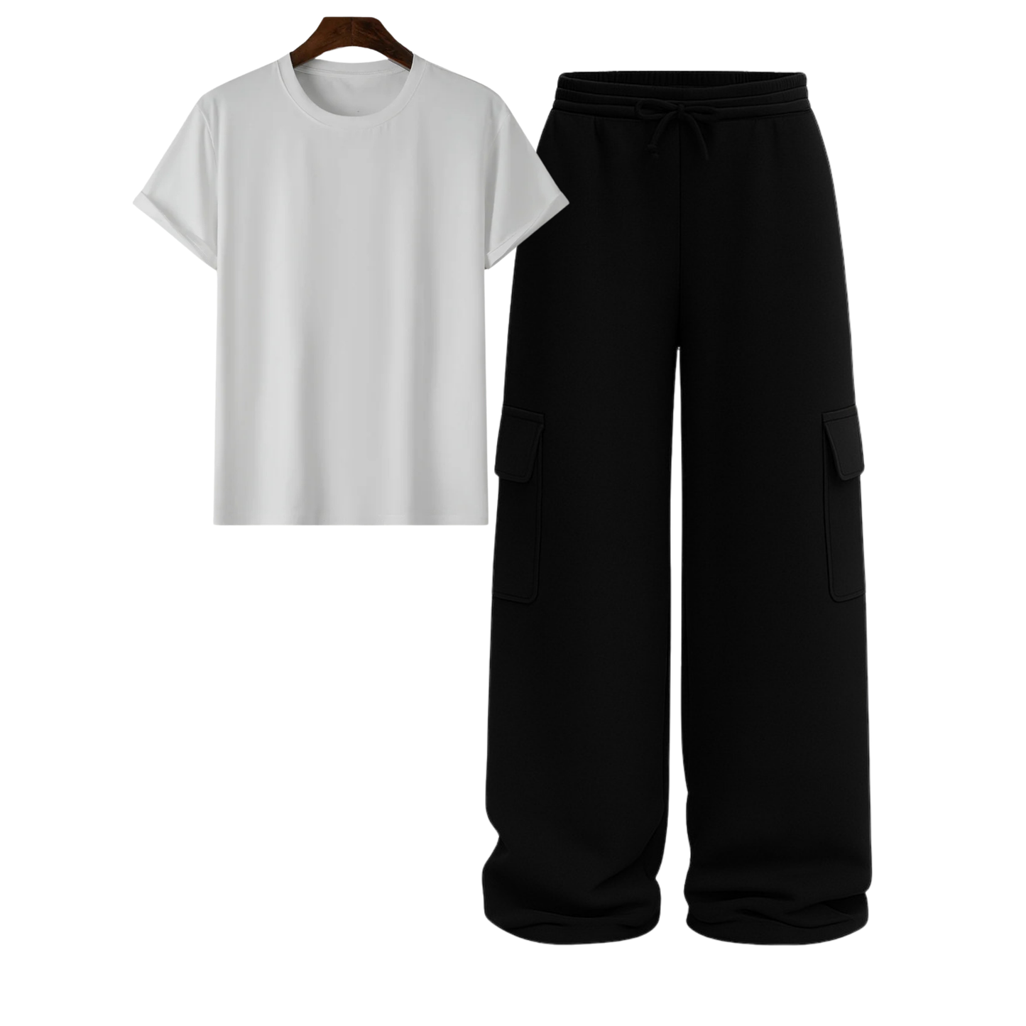 Regular Tee With Black Wide Leg Cargo