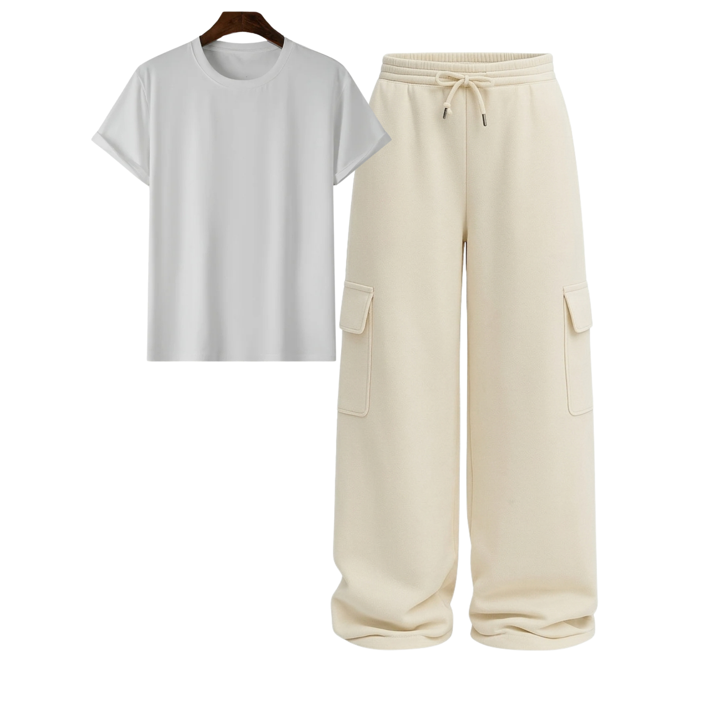 Regular Tee With Cream Wide Leg Cargo