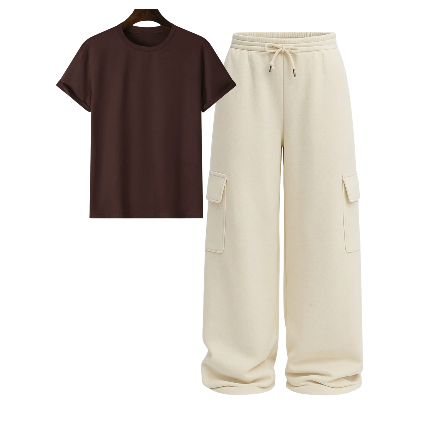 Regular Tee With Cream Wide Leg Cargo
