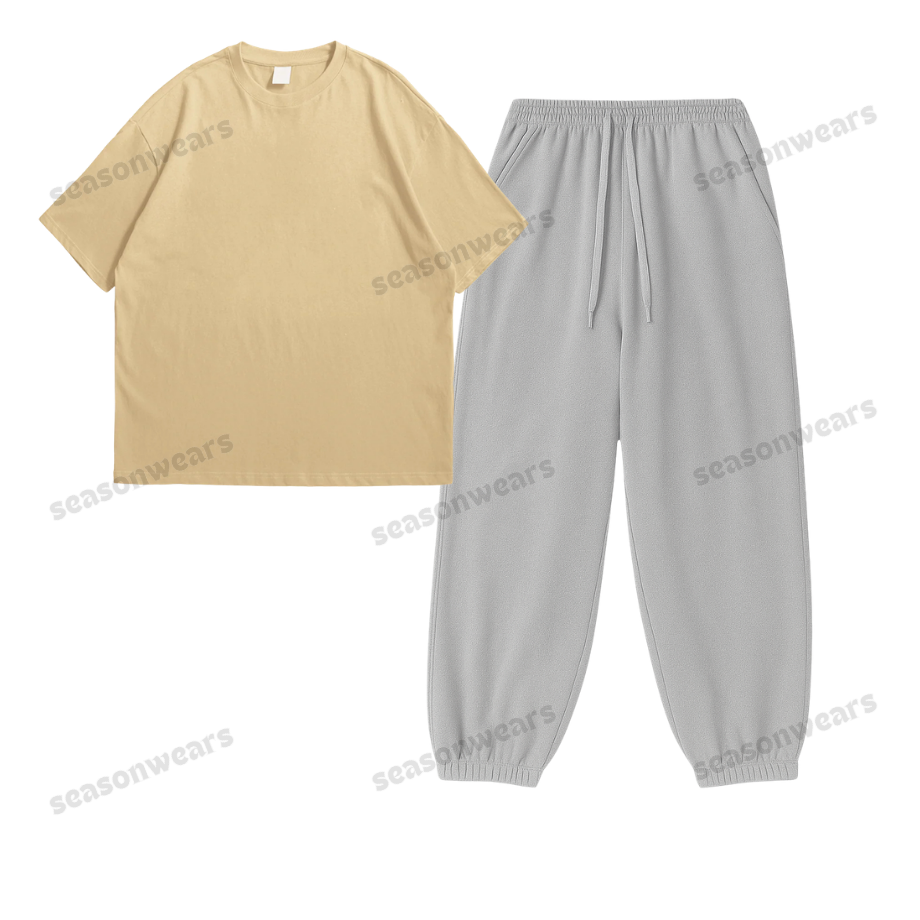 Oversized Drop Shoulder Tee With Lightgrey Sweatpant