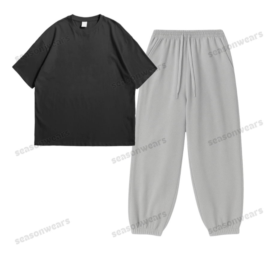 Oversized Drop Shoulder Tee With Lightgrey Sweatpant