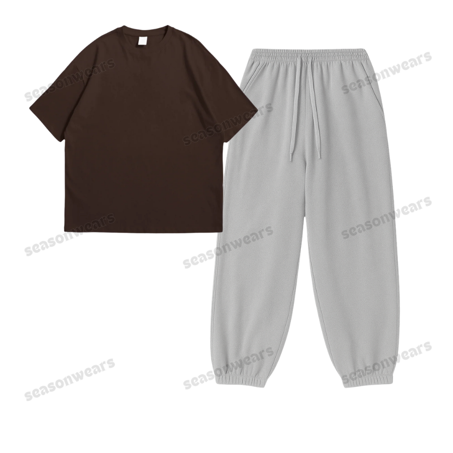 Oversized Drop Shoulder Tee With Lightgrey Sweatpant