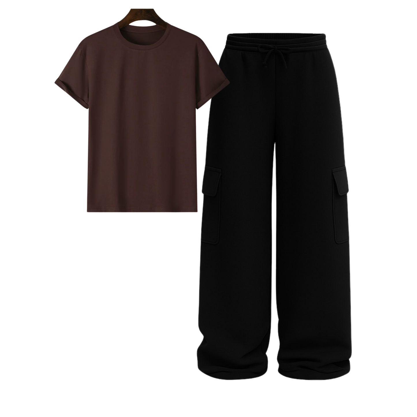 Regular Tee With Black Wide Leg Cargo