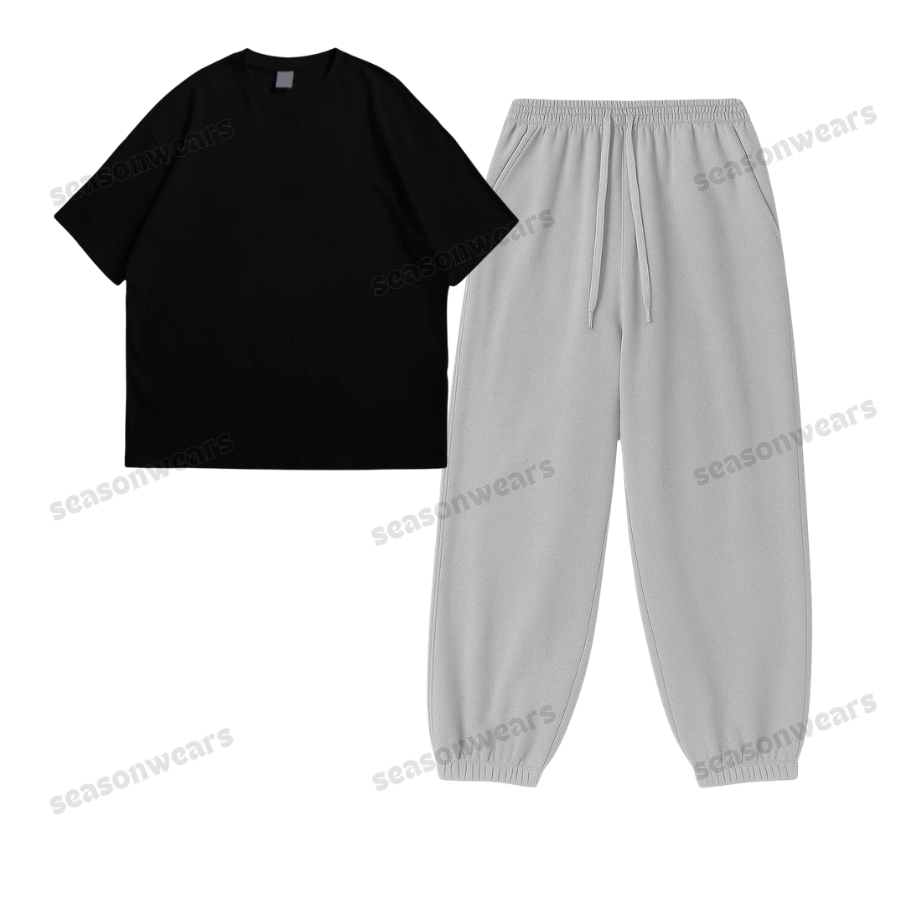 Oversized Drop Shoulder Tee With Lightgrey Sweatpant