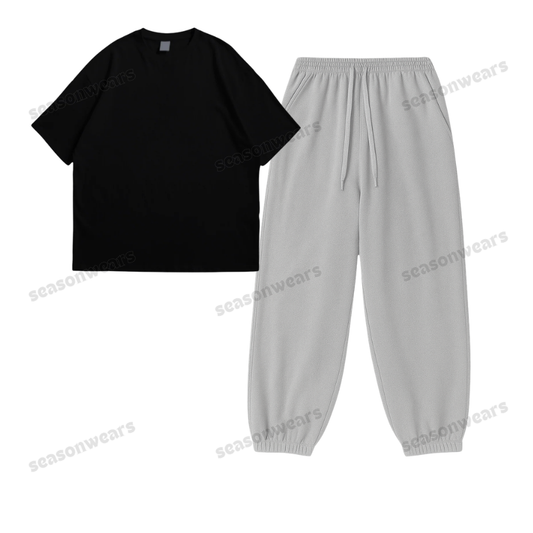 Oversized Drop Shoulder Tee With Lightgrey Sweatpant