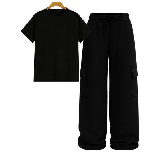 Regular Tee With Black Wide Leg Cargo