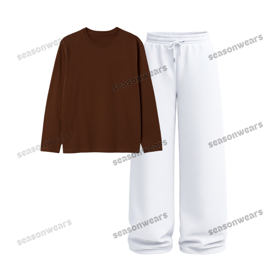 Full Sleeves Tee With White Wide Leg Trouser