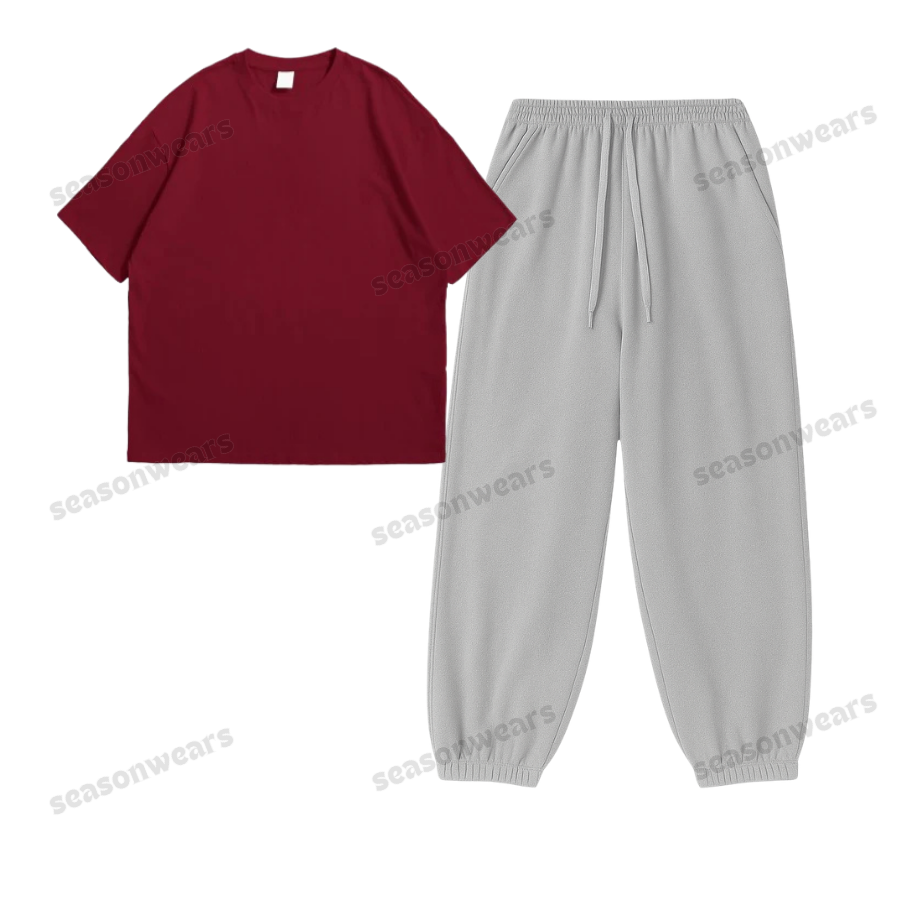 Oversized Drop Shoulder Tee With Lightgrey Sweatpant