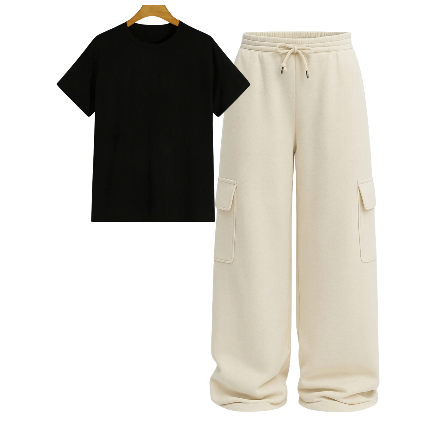 Regular Tee With Cream Wide Leg Cargo