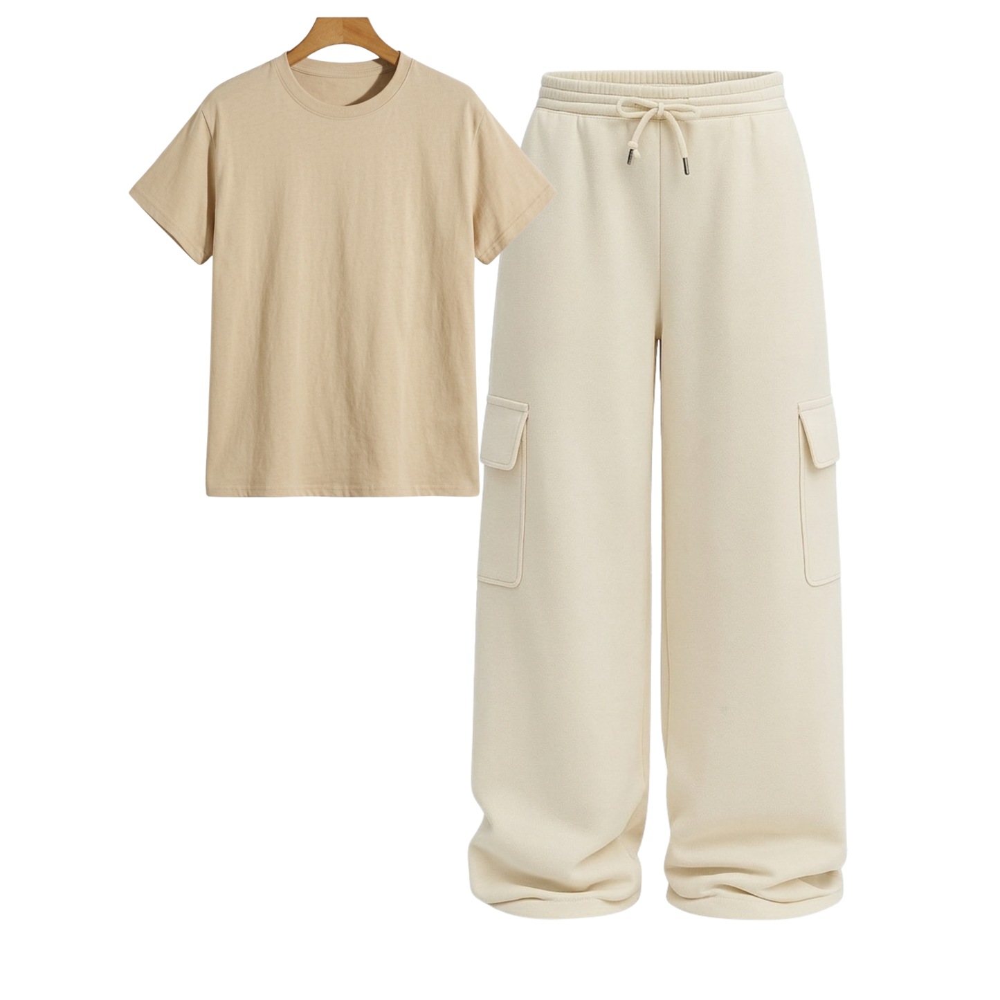 Regular Tee With Cream Wide Leg Cargo