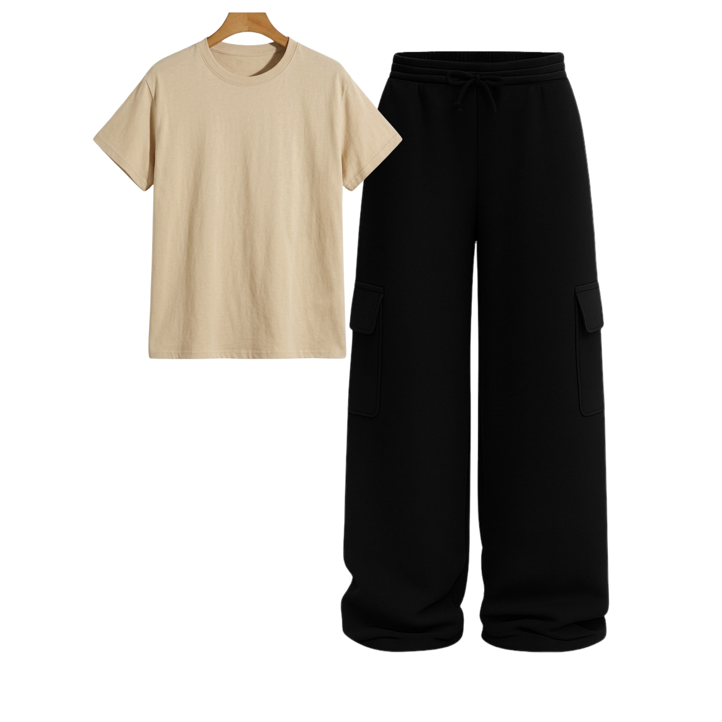 Regular Tee With Black Wide Leg Cargo