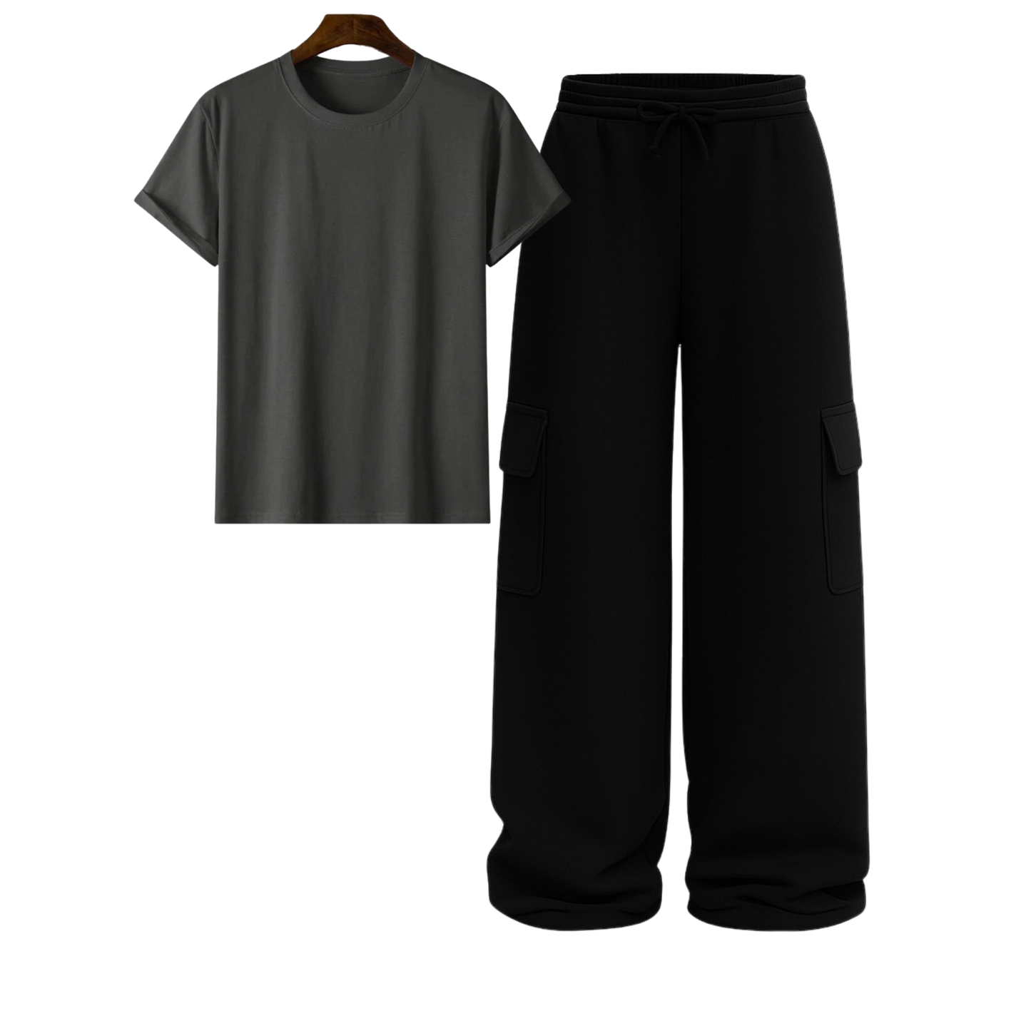 Regular Tee With Black Wide Leg Cargo