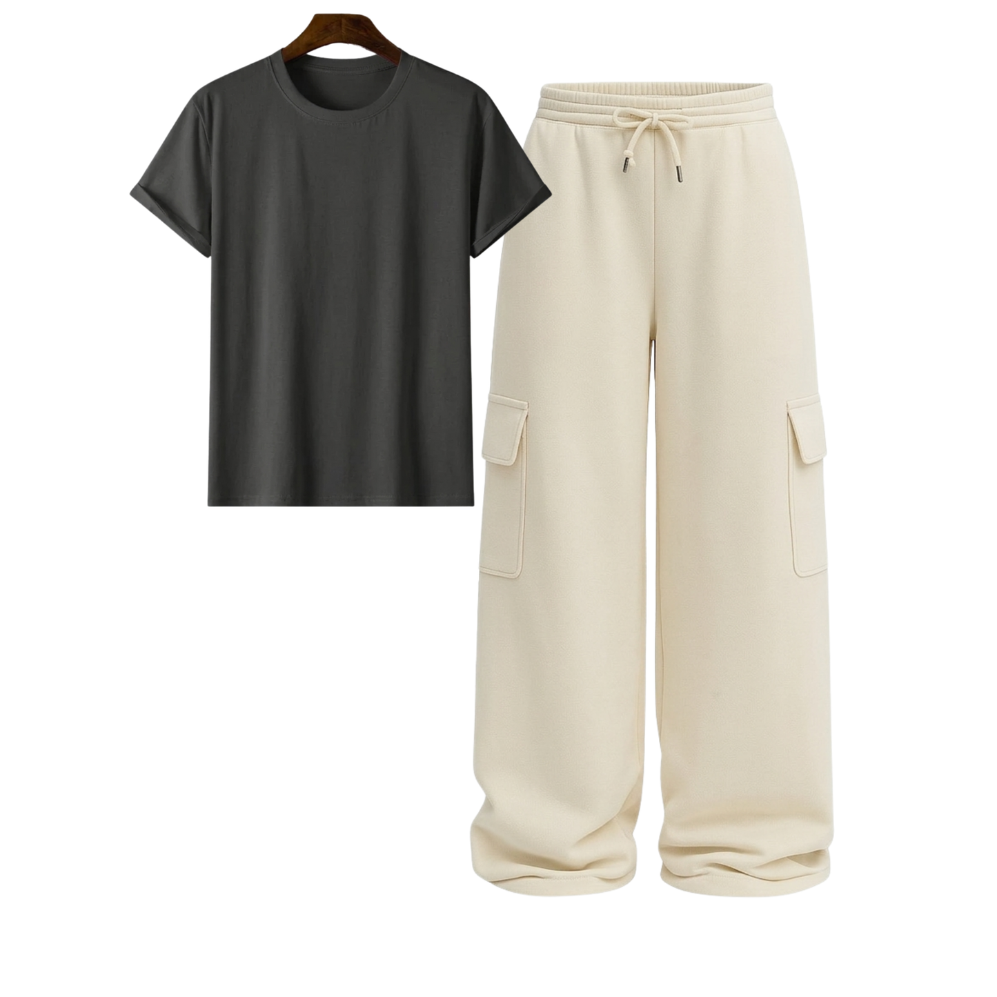 Regular Tee With Cream Wide Leg Cargo