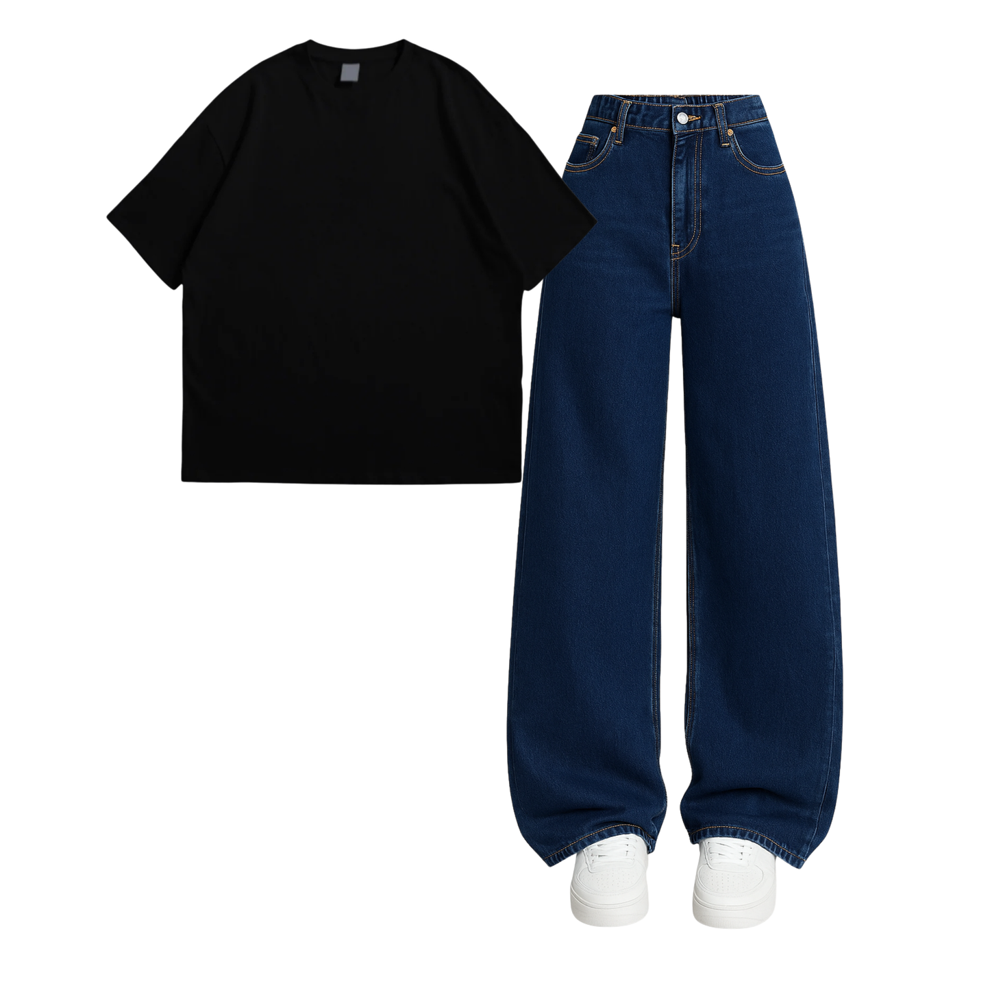 Oversized Drop Shoulder Tee With Darkblue Wide Leg Jeans