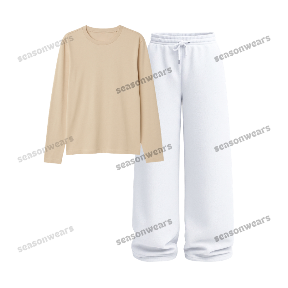 Full Sleeves Tee With White Wide Leg Trouser