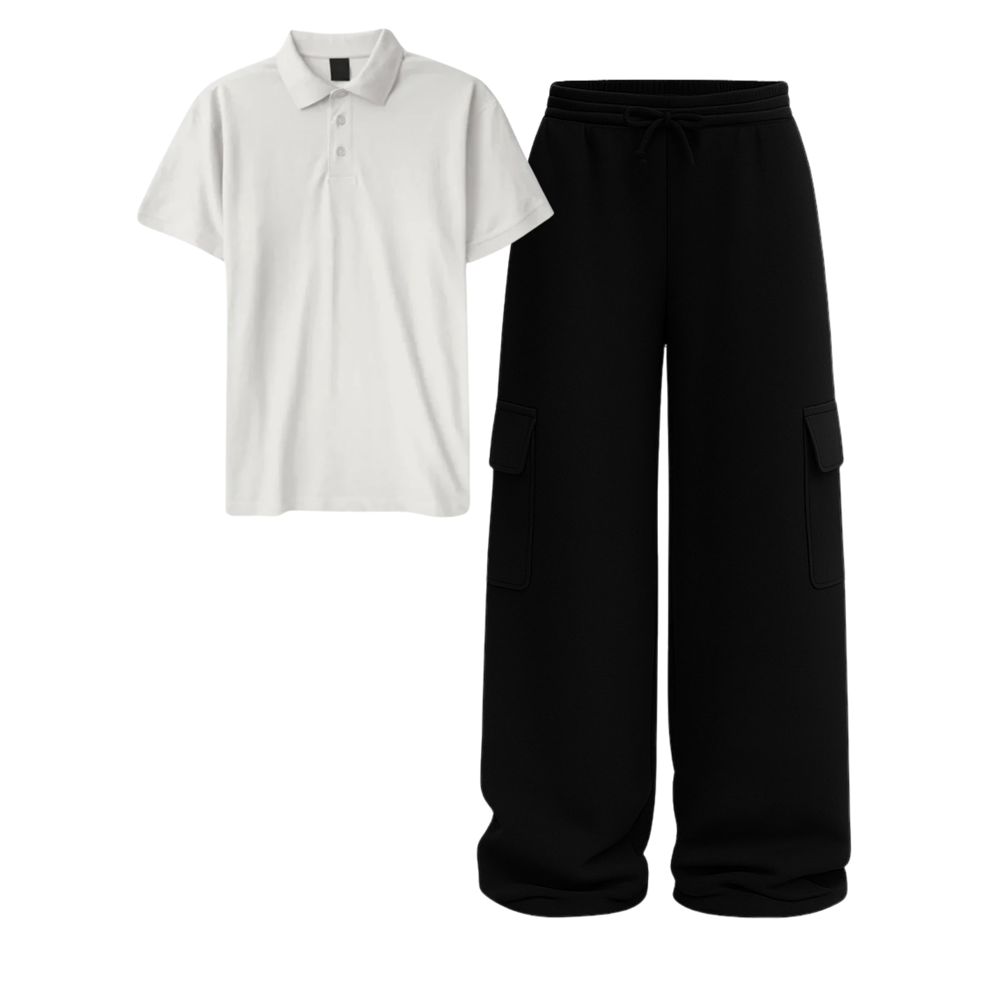 Polo With Black Wide Leg Cargo