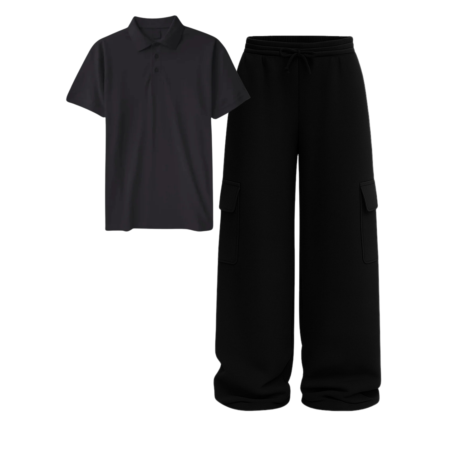 Polo With Black Wide Leg Cargo