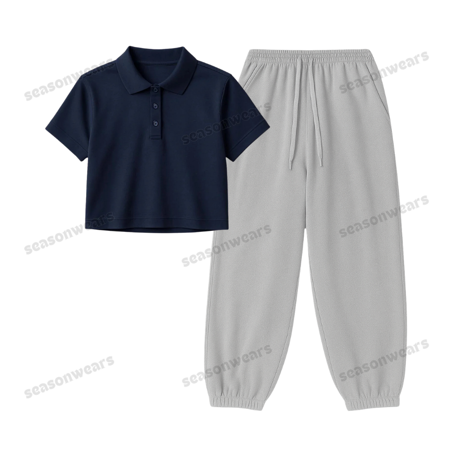 Crop Polo With Lightgrey Sweatpant
