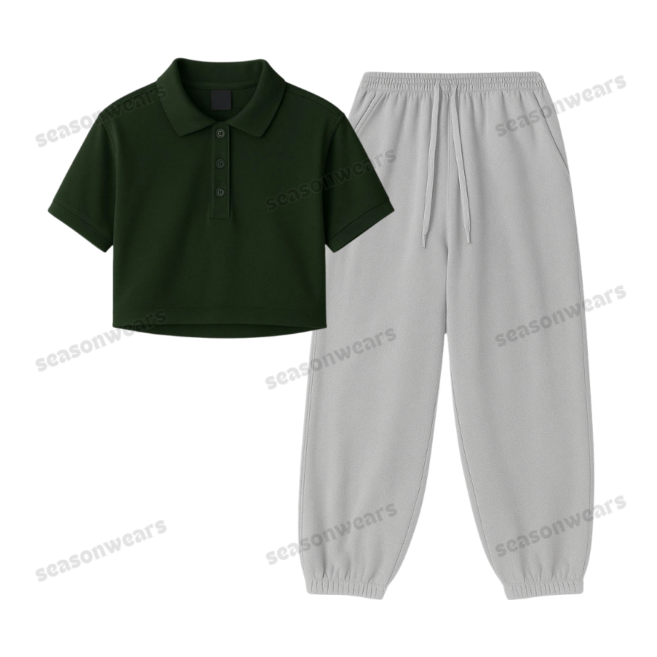 Crop Polo With Lightgrey Sweatpant