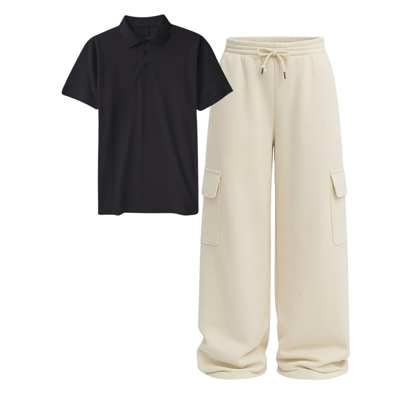 Polo With Cream Wide Leg Cargo